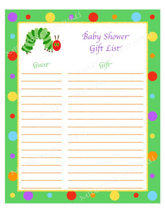 Baby Shower Gift Lists
 Caterpillar Baby Shower Gift List Digital by