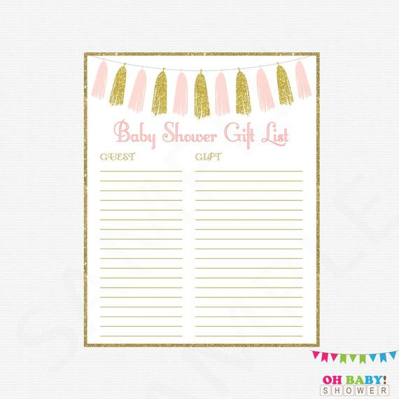 Baby Shower Gift Lists
 Gift List Pink and Gold Baby Shower Printable Gift List Girl