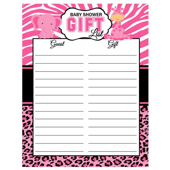 Baby Shower Gift Lists
 Pink Safari Baby Shower Gift List Instant Download Digital