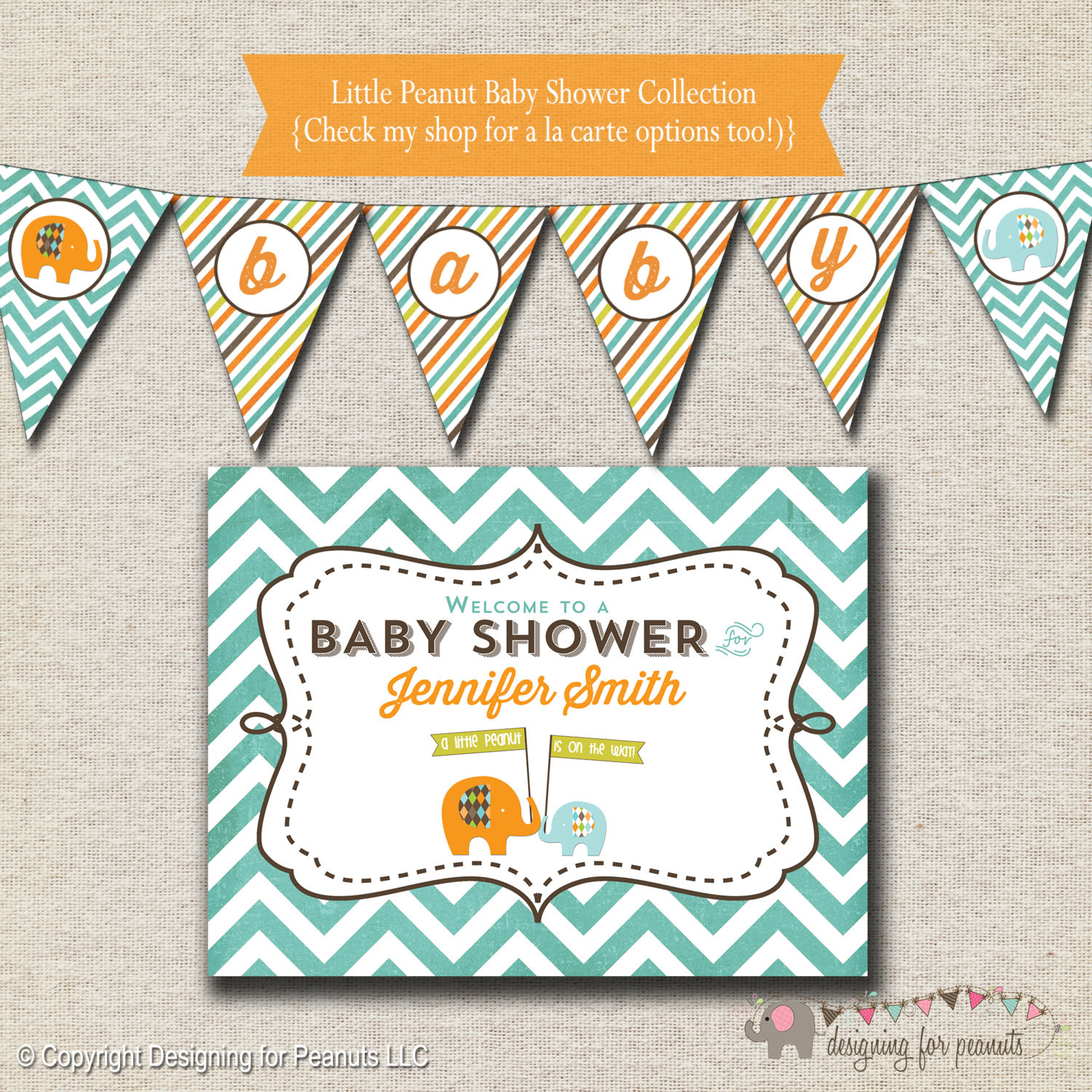 Baby Shower Party Pack
 Elephant Baby Shower Party Pack printable invitation thank