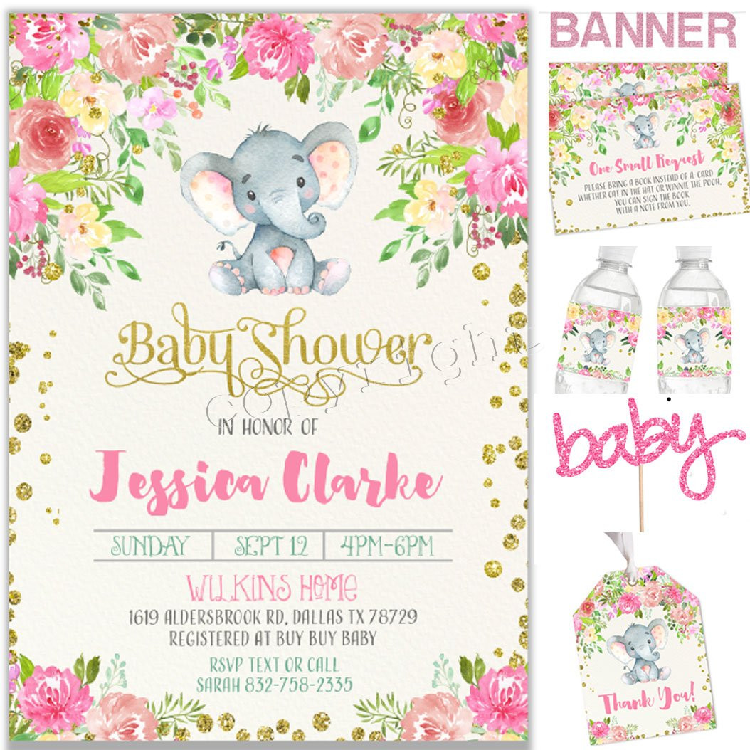 Baby Shower Party Pack
 Printable Elephant Party pack for girl baby shower w