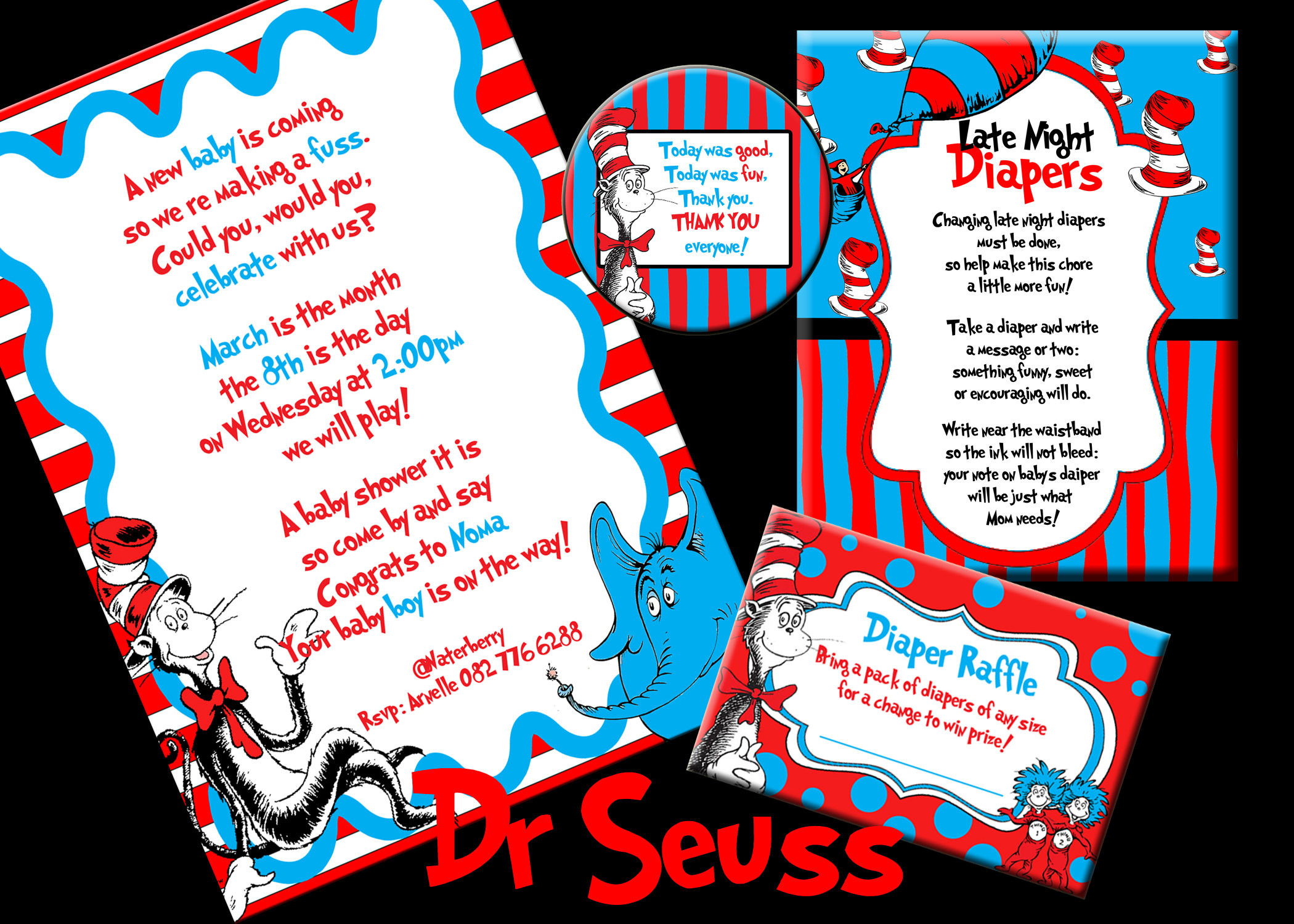 Baby Shower Party Pack
 Dr Seuss themed baby shower party pack