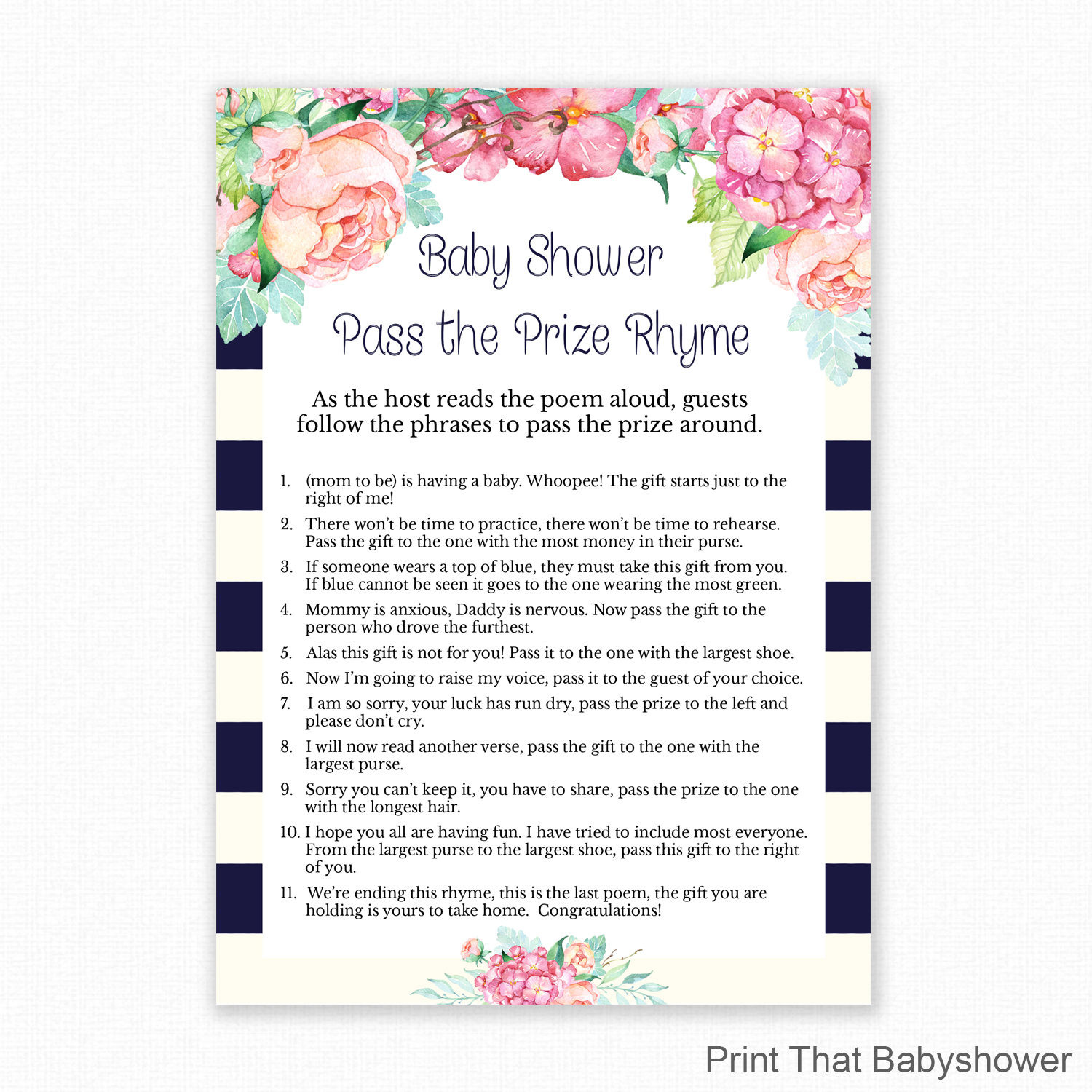 Baby Shower Pass The Gift Poem
 Baby Shower Game Floral Baby Shower Pass the Parcel Rhyme