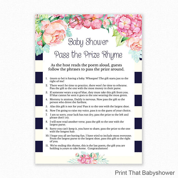 Baby Shower Pass The Gift Poem
 Baby Shower Game Floral Baby Shower Pass the Parcel Rhyme