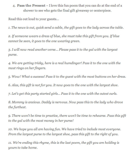 Baby Shower Pass The Gift Poem
 Pass the Present Poem Game