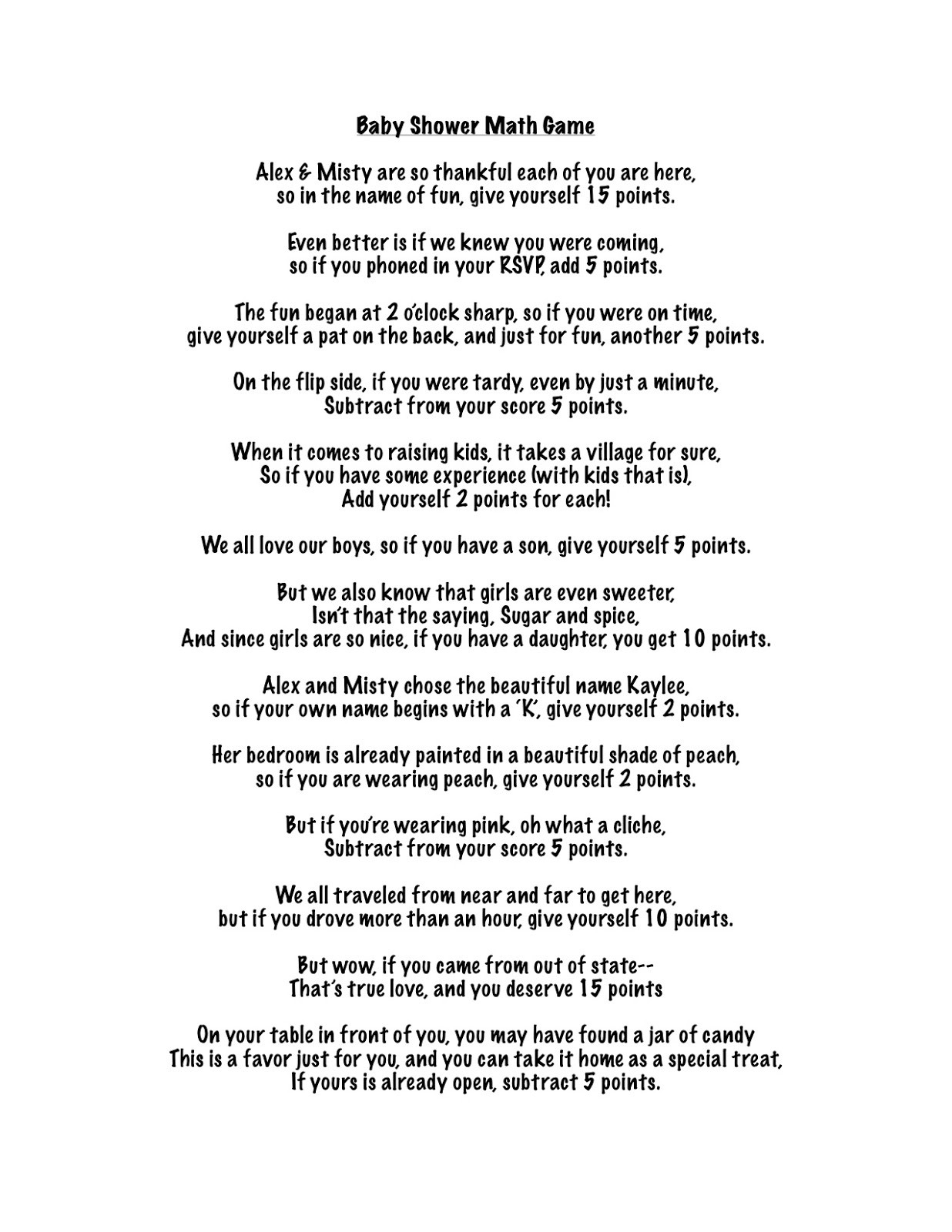 Baby Shower Pass The Gift Poem
 Game Poems