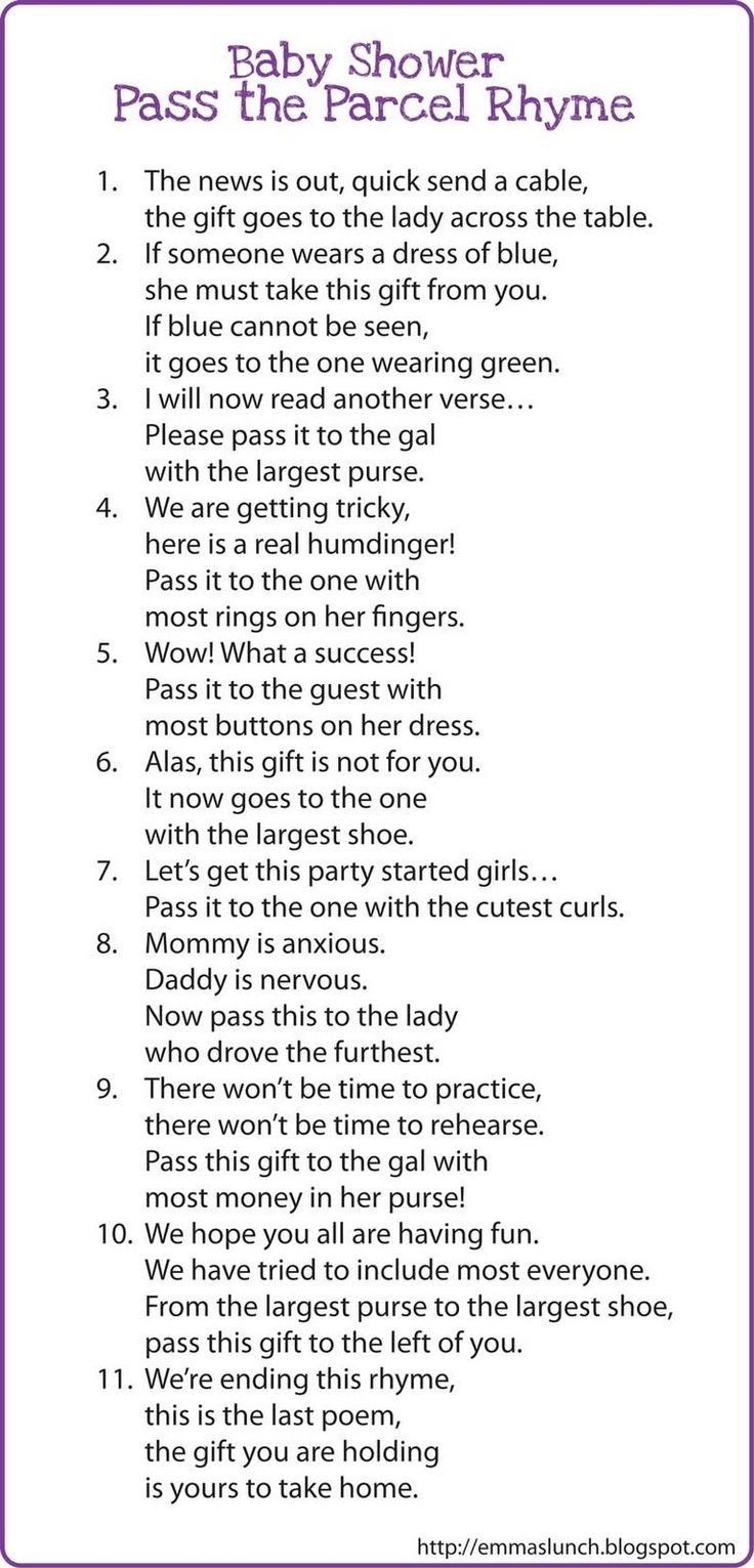Baby Shower Pass The Gift Poem
 Pass the Parcel Rhyme