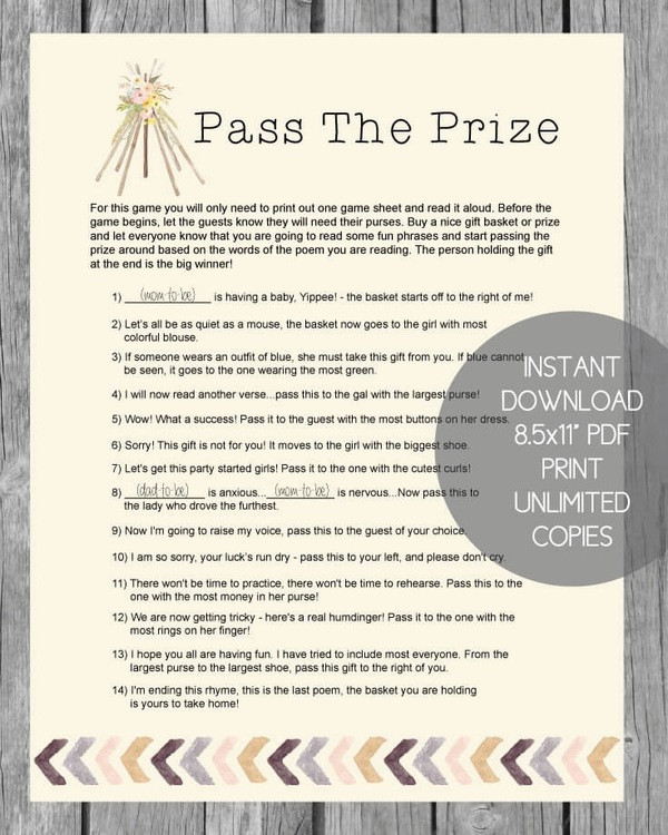 Baby Shower Pass The Gift Poem
 Print It Baby