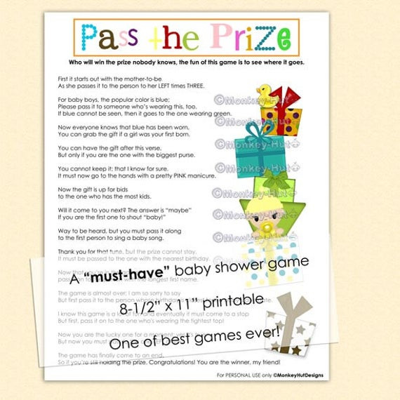Baby Shower Pass The Gift Poem
 Pass the Prize baby shower game a must have and so by
