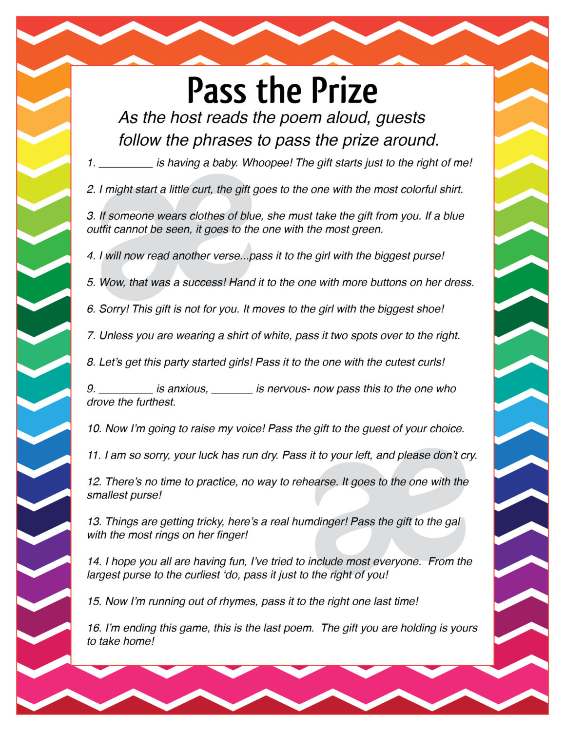 Baby Shower Pass The Gift Poem
 Printable Baby Shower Activity Pass the Prize Instant