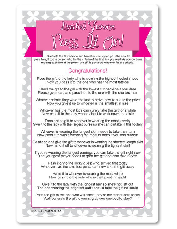 Baby Shower Pass The Gift Poem
 Printable Bridal Shower Pass It Funsational