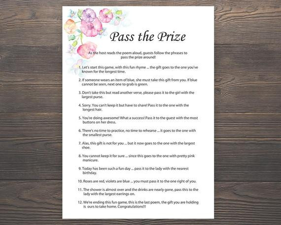 Baby Shower Pass The Gift Poem
 Pass the Prize Baby Shower Games Girl Baby Shower Rhyme