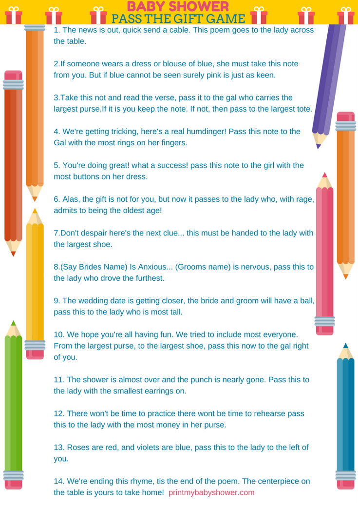 Baby Shower Pass The Gift Poem
 Pass The Gift Poem Baby Shower Game