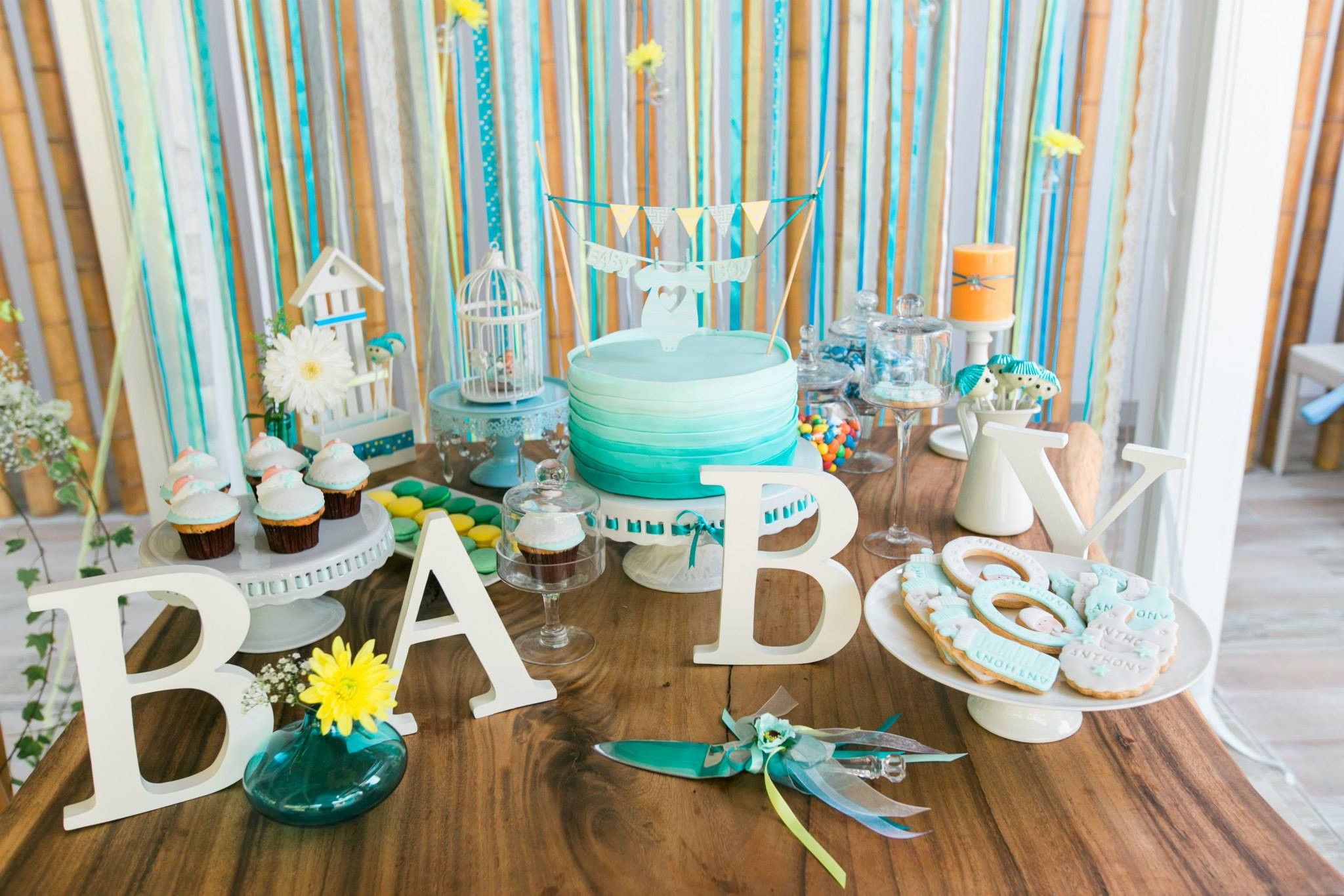 Baby Shower Table Decor
 turquoise gorgeous baby boy shower main table decorations