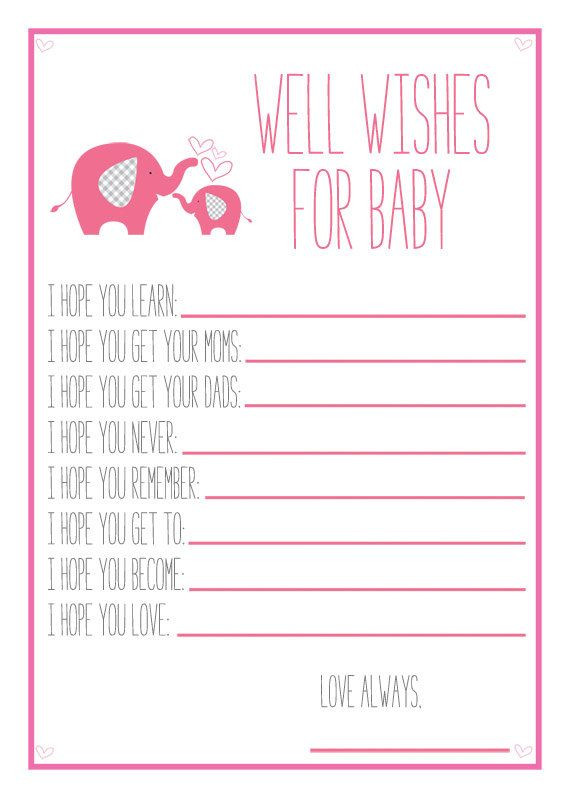 Baby Shower Wishing Well Quotes
 Pink Elephant Baby Shower Printable Well Wishes For Baby