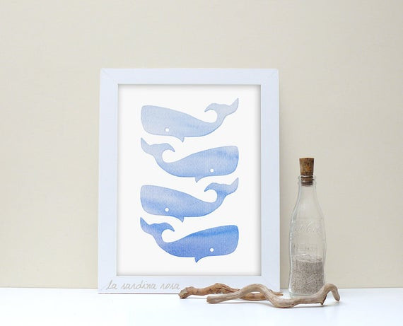 Baby Whale Nursery Decor
 Whale nursery wall art Baby boy room decor by LaSardinaRosa