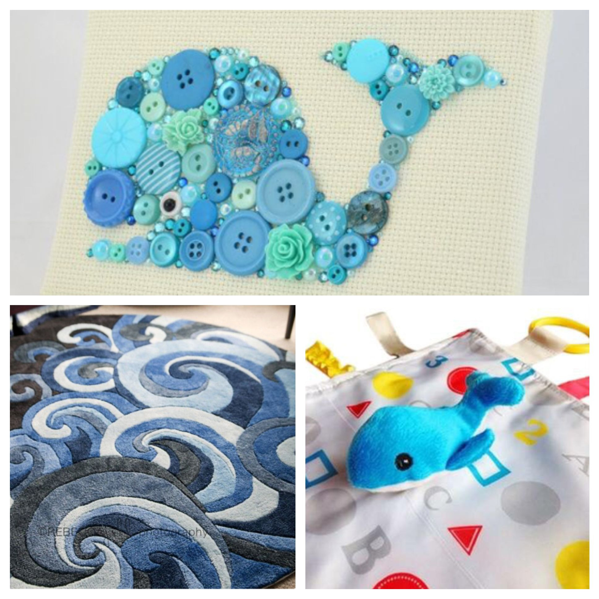 Baby Whale Nursery Decor
 Whale button art wave rug and a whale lovey from