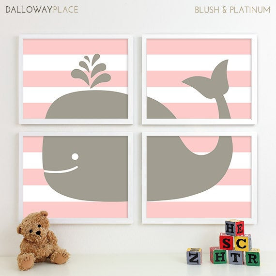 Baby Whale Nursery Decor
 Items similar to Baby Girl Nursery Art Whale Nursery Art