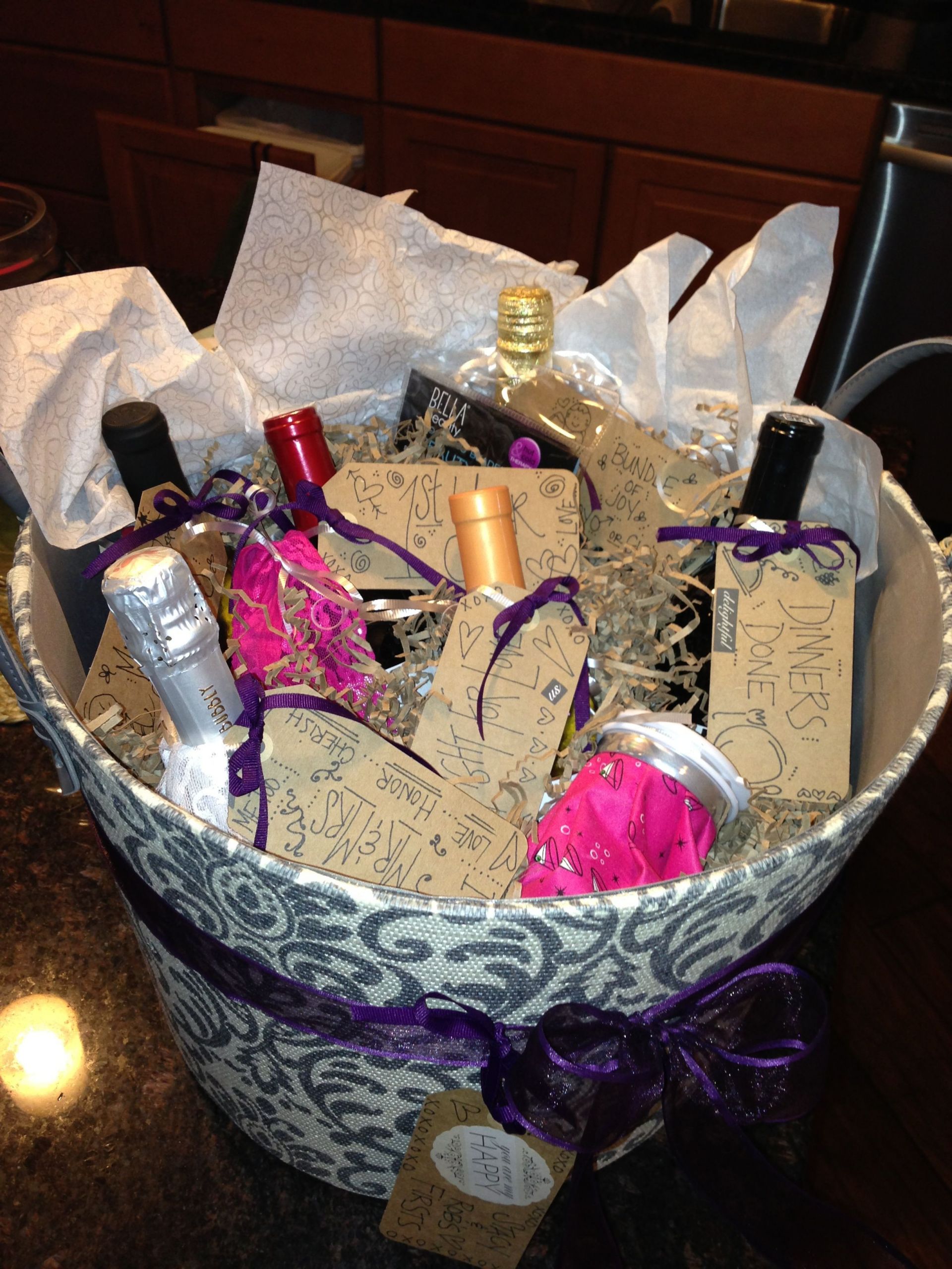 Bachelorette Gift Baskets Ideas
 Bachelorette Party Gift Basket of "Firsts"