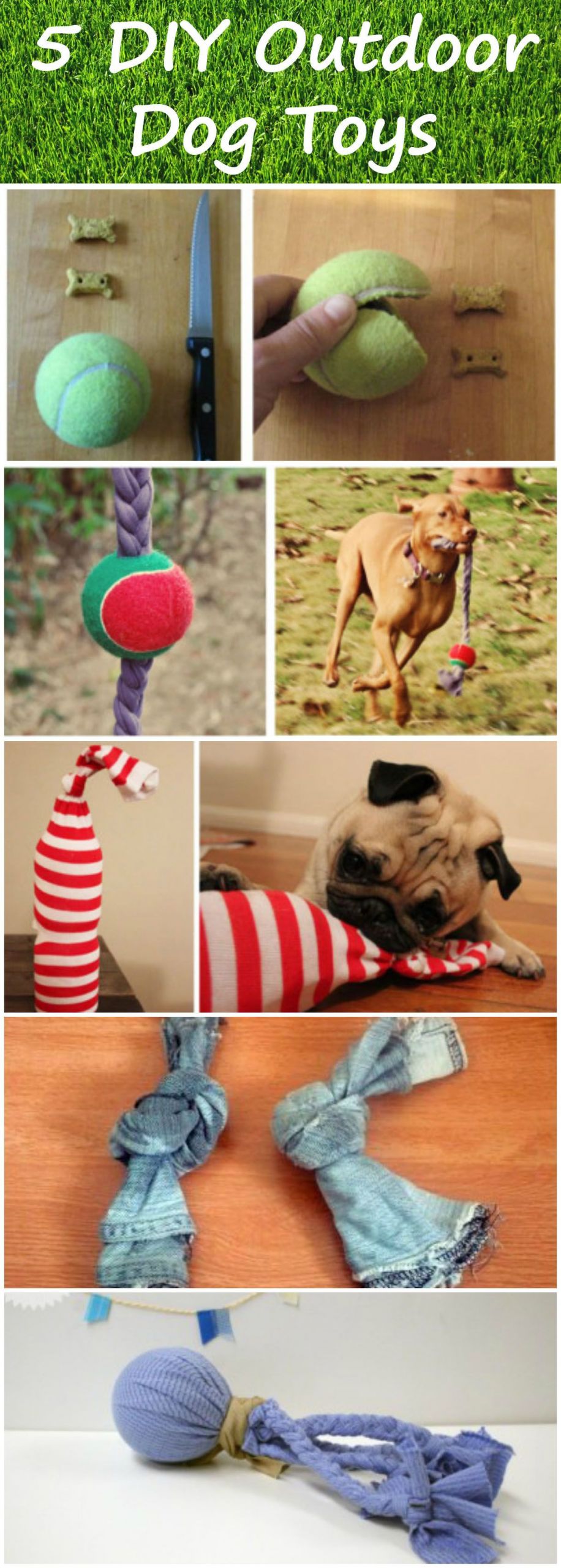 Backyard Dog Toys
 With these simple and effective DIY dog toys your
