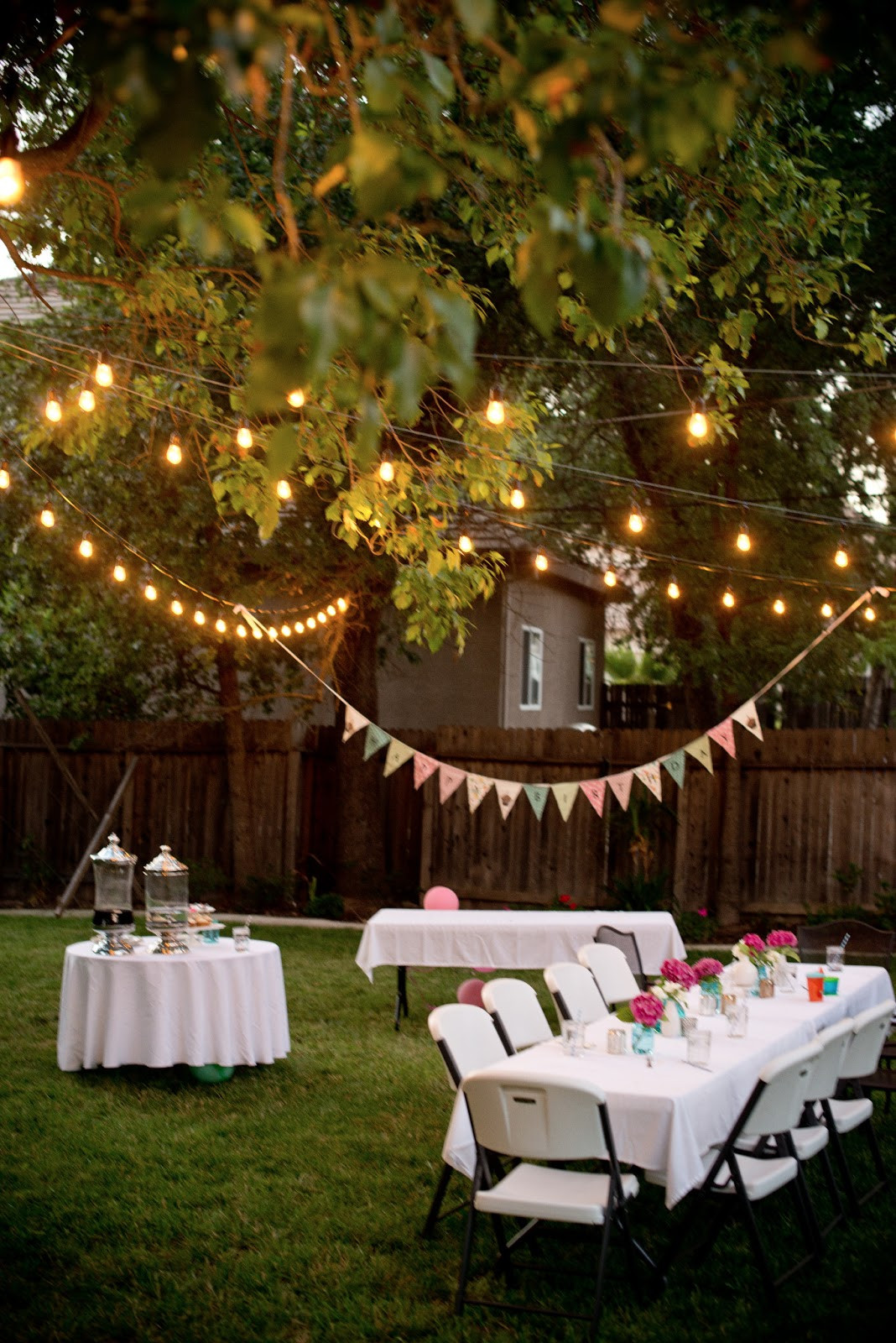 Backyard Party Lights
 Domestic Fashionista Backyard Birthday Fun Pink