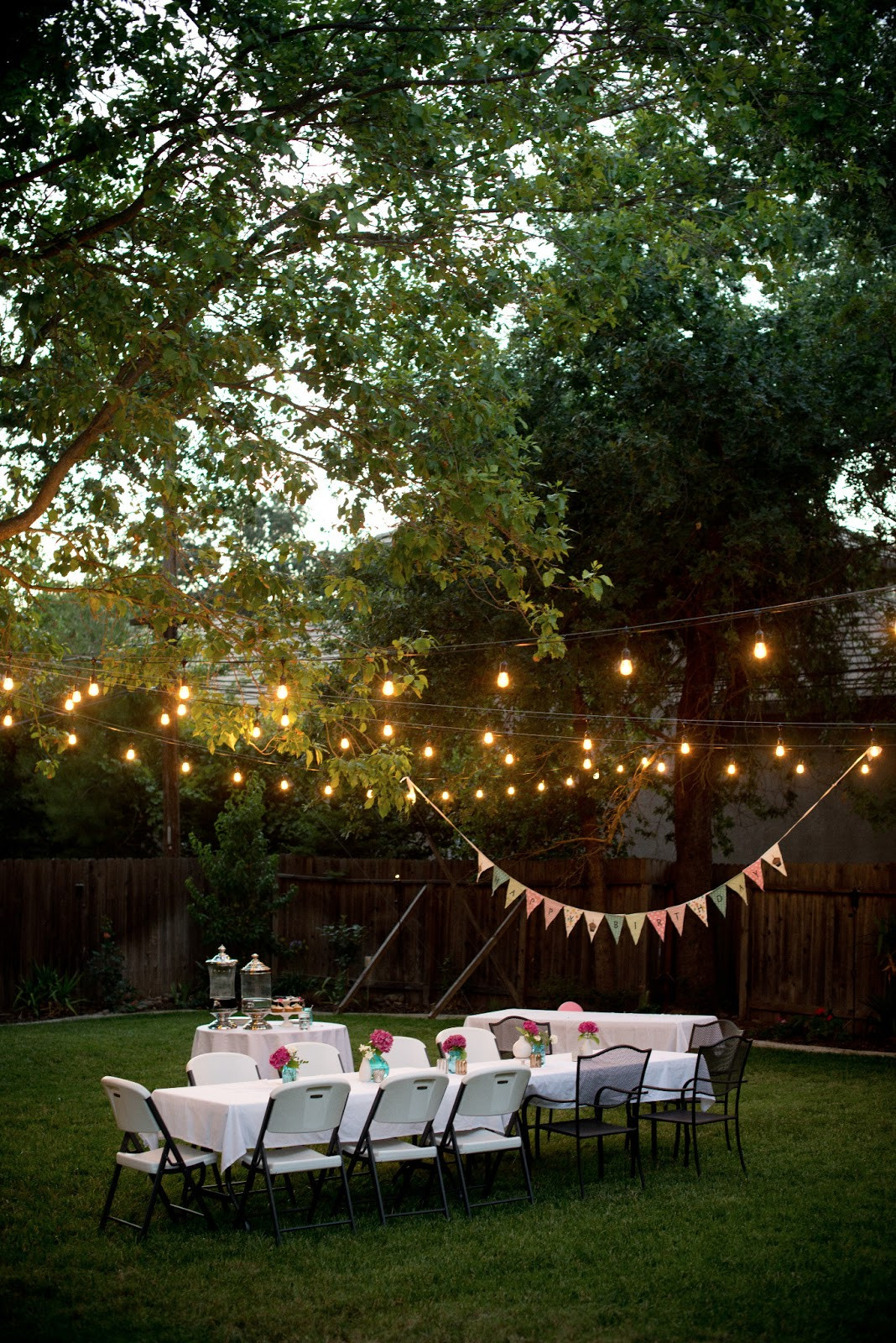 Backyard Party Lights
 Domestic Fashionista Backyard Birthday Fun Pink