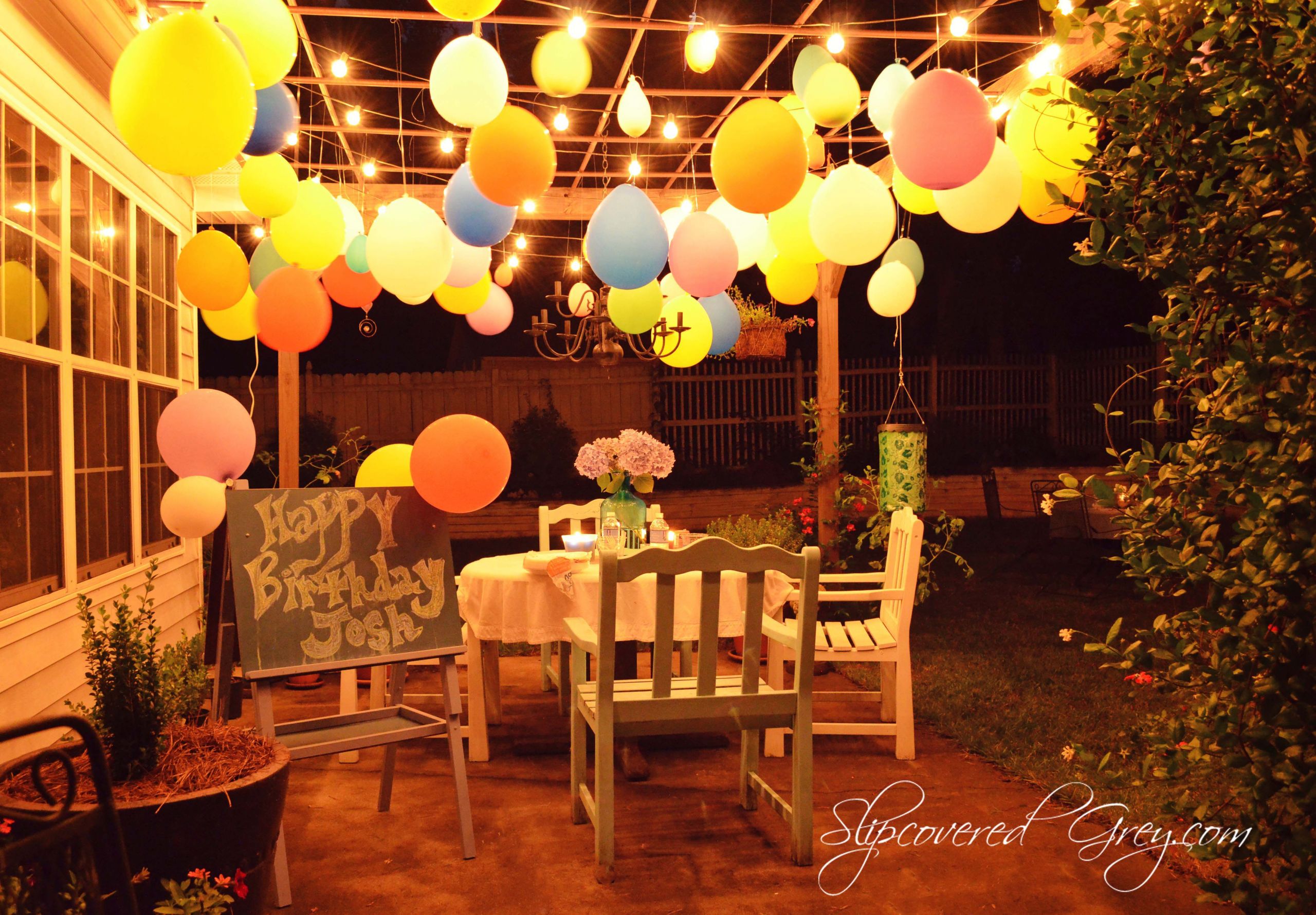 Backyard Party Lights
 Outdoor Movie Birthday Celebration Slipcovered Grey