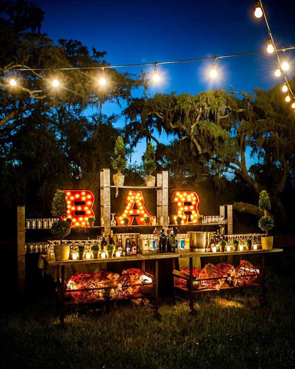 Backyard Party Lights
 20 Attractive and Unique Outdoor Wedding Bar Ideas