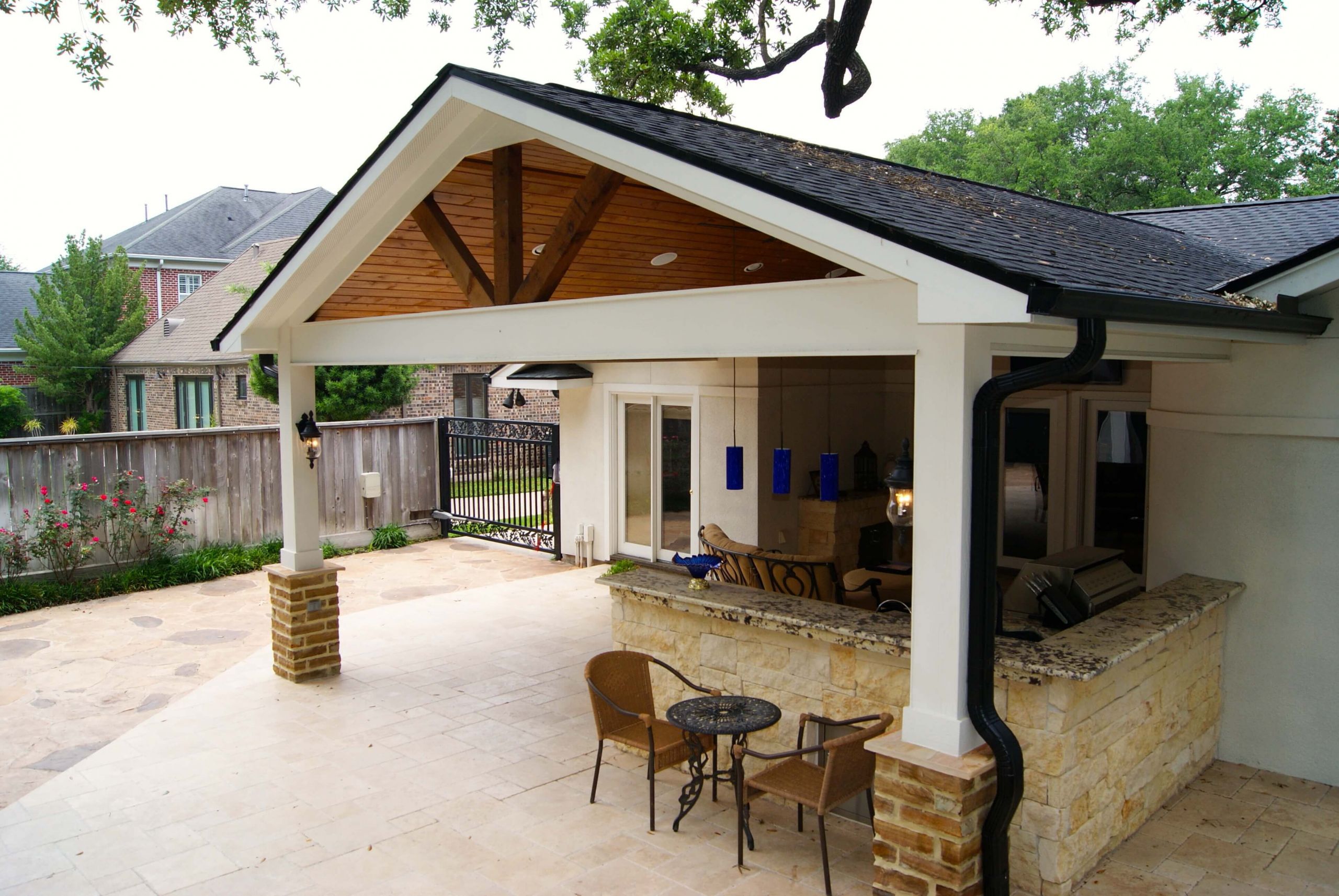 Backyard Patio Roof
 Contemporary Patio Cover Kitchen and Firepit Texas