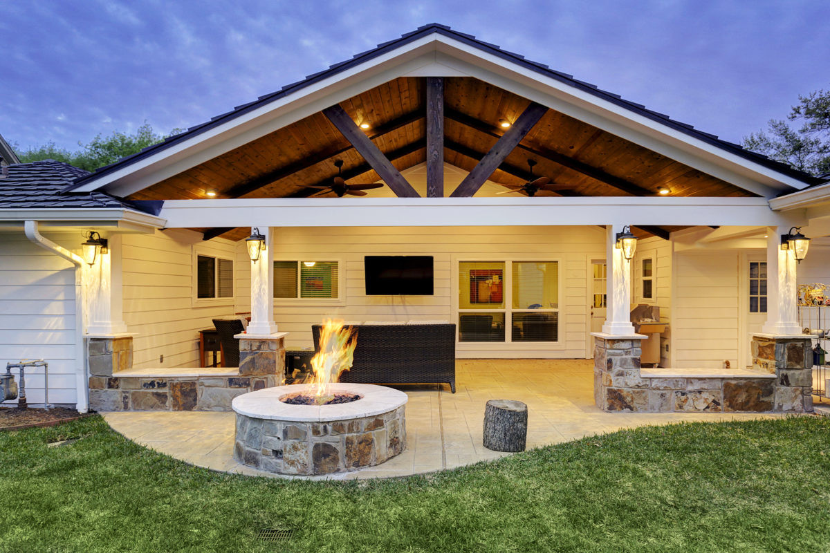 Backyard Patio Roof
 Patio Cover with Fire Pit Houston Texas Custom Patios