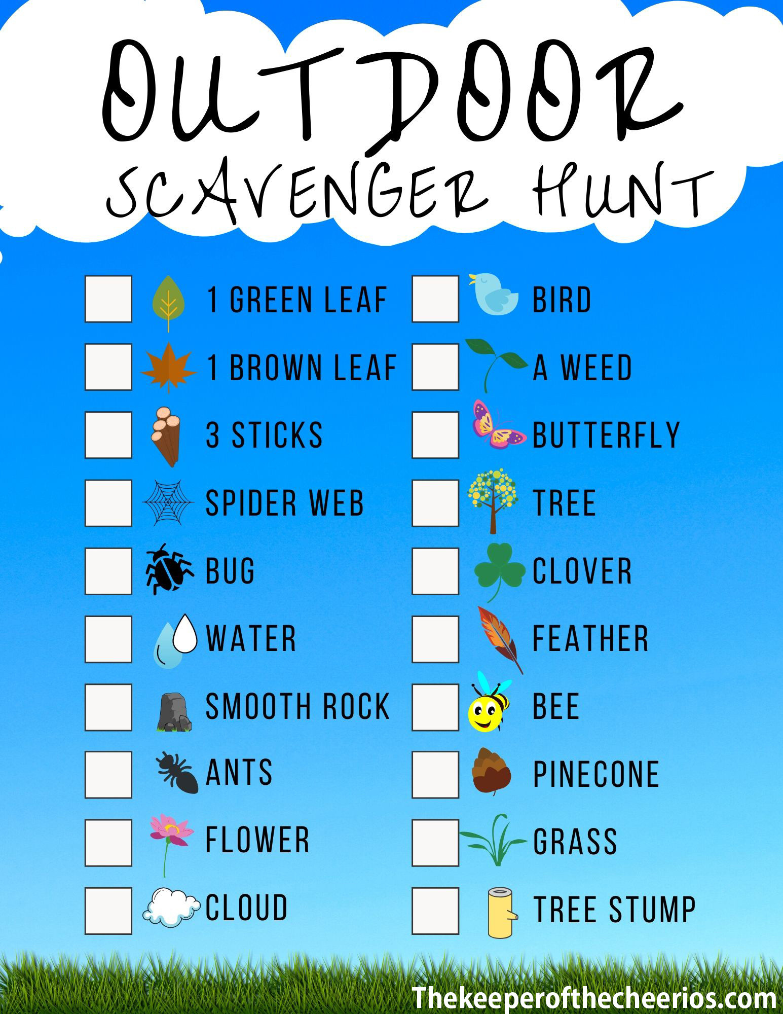 Backyard Scavenger Hunt
 Backyard Outdoor Scavenger Hunt Activity Sheet The