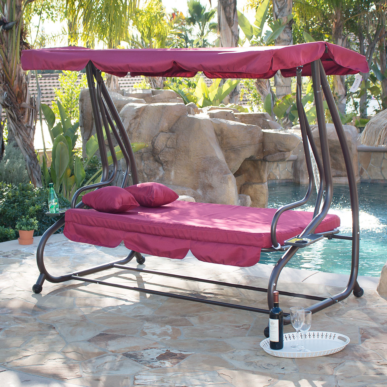 Backyard Swing Bed
 Outdoor Swing Bed Patio Adjustable Canopy Deck Porch