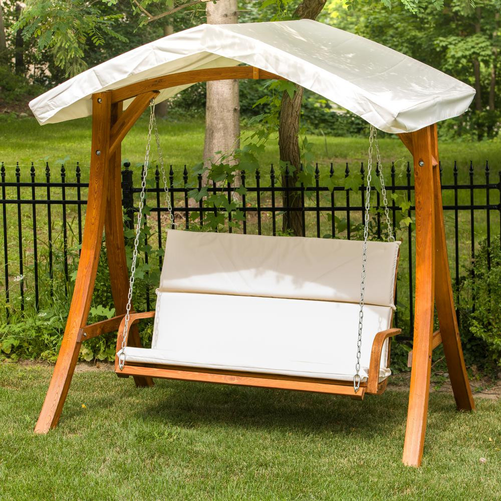 Backyard Swings For Adults
 Leisure Season Wooden Patio Swing Seater with Canopy