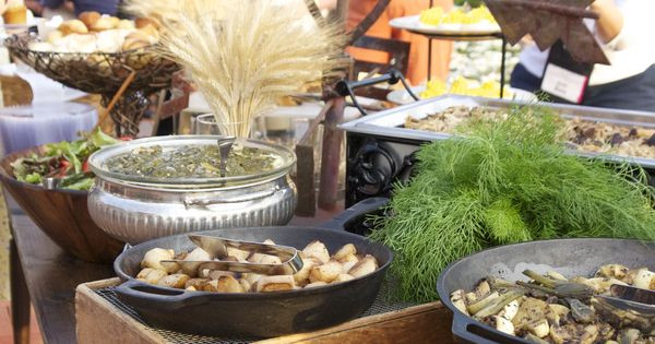 Backyard Wedding Cast
 Farm to table buffet with cast iron skillets