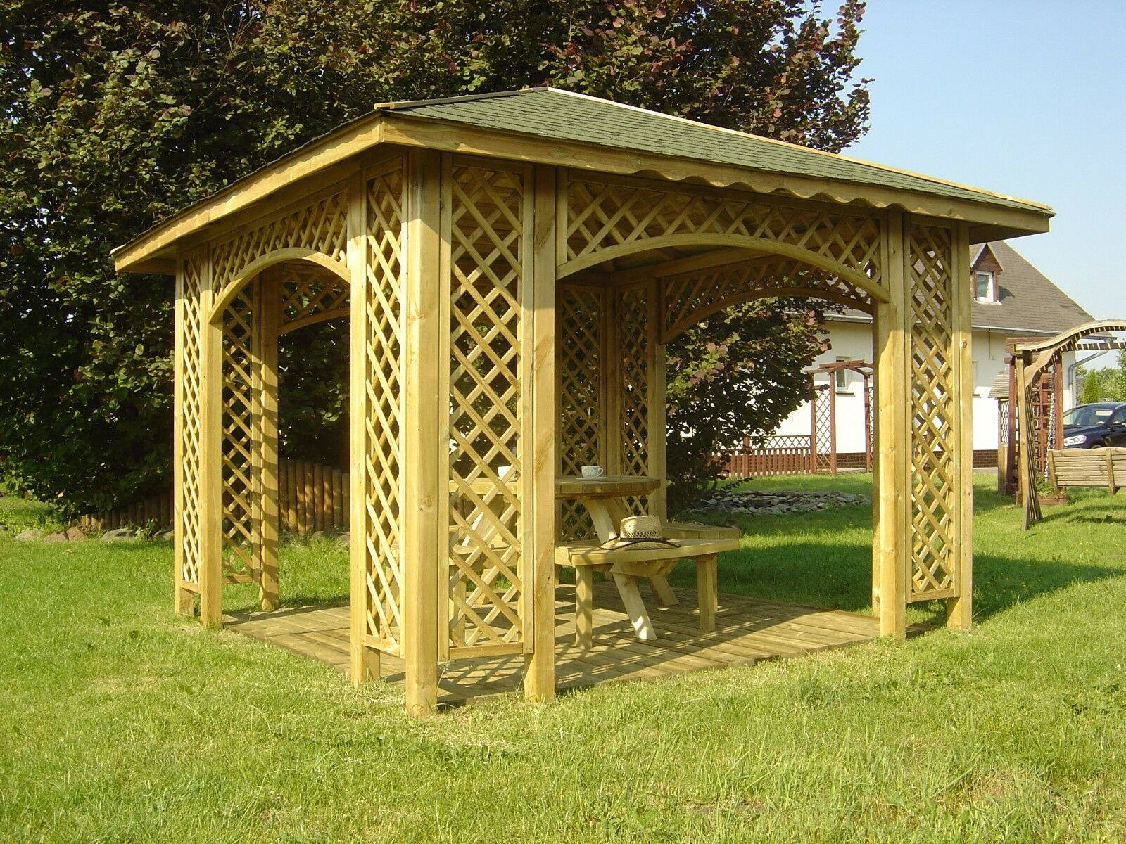 Backyard Wooden Gazebo
 10ft x 10ft Ex 12ft x 12ft GARDEN WOODEN GAZEBO WITH