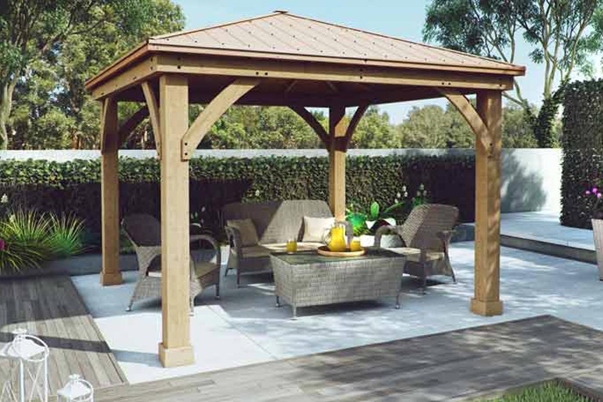 Backyard Wooden Gazebo
 Yardistry Wood Gazebo with Aluminium Roof