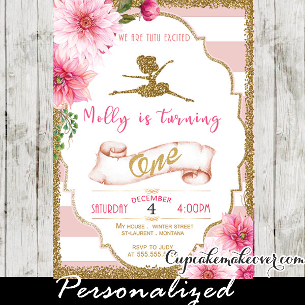 Ballerina Birthday Invitations
 Ballerina Invitations Pink Stripes Floral Gold Ballet