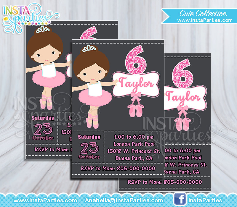 Ballerina Birthday Invitations
 Ballet invitations Ballerina invitation dancer girl