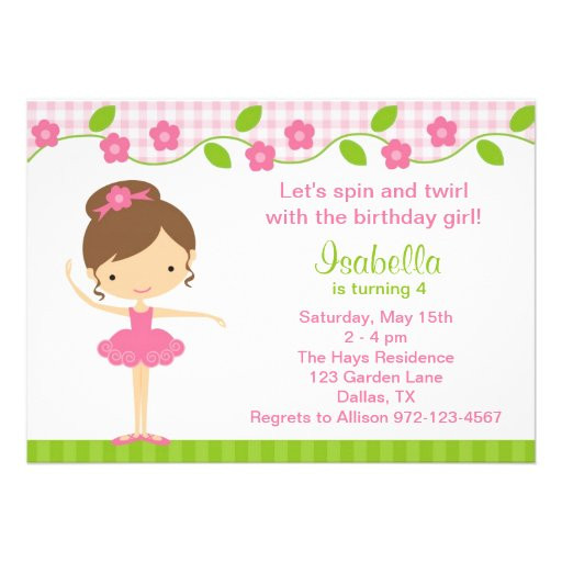 Ballerina Birthday Invitations
 Ballerina Girl Birthday Party Invitations 5" X 7