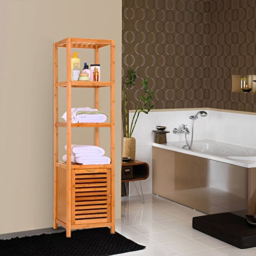 Bamboo Bathroom Storage Cabinet
 5 Tier Natural Bamboo Floor Cabinet Bathroom Tower Storage