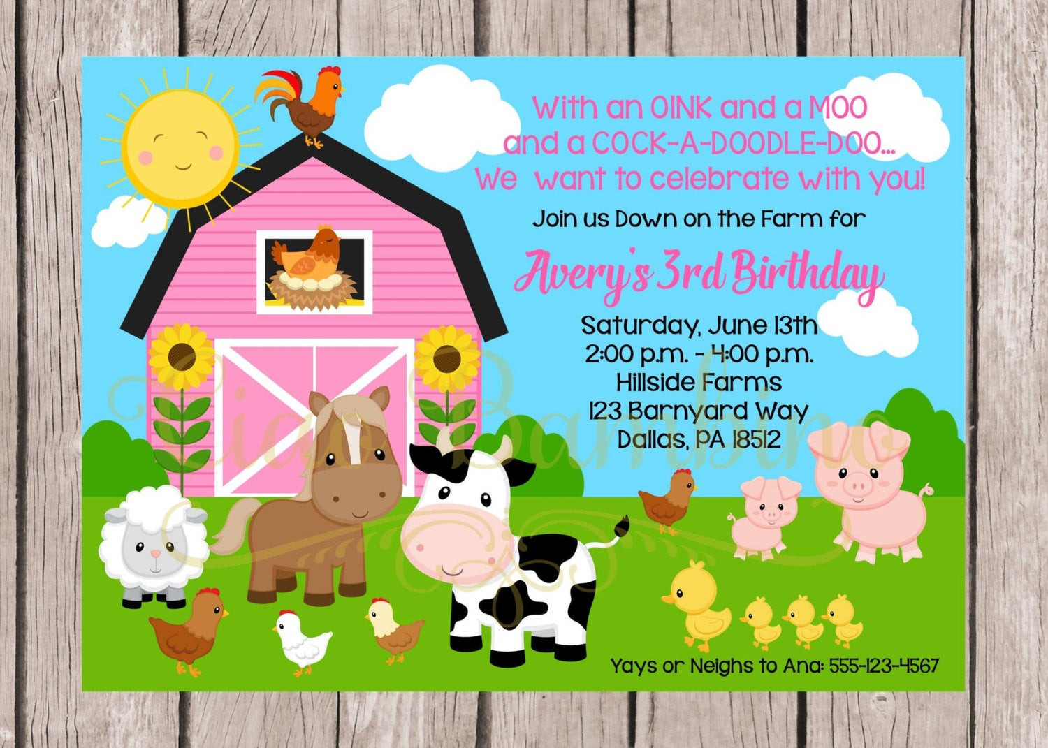 Barnyard Birthday Invitations
 PRINTABLE Girls Farm Birthday Party Invitation Down on the