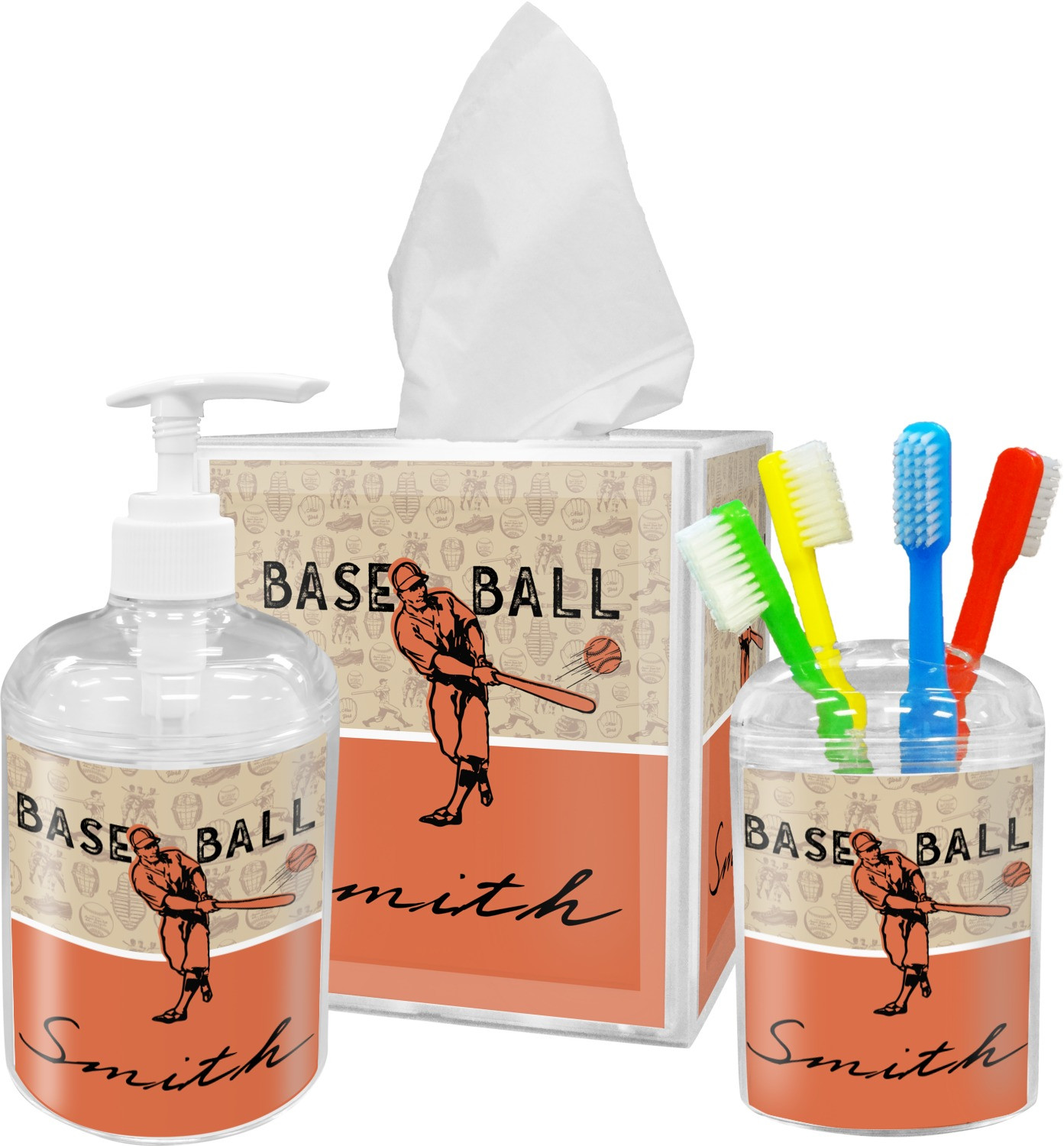 Baseball Bathroom Decor
 Retro Baseball Bathroom Accessories Set Personalized