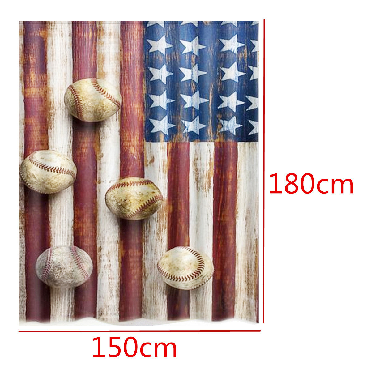 Baseball Bathroom Decor
 150x180cm American Flag Baseball Waterproof Shower Curtain