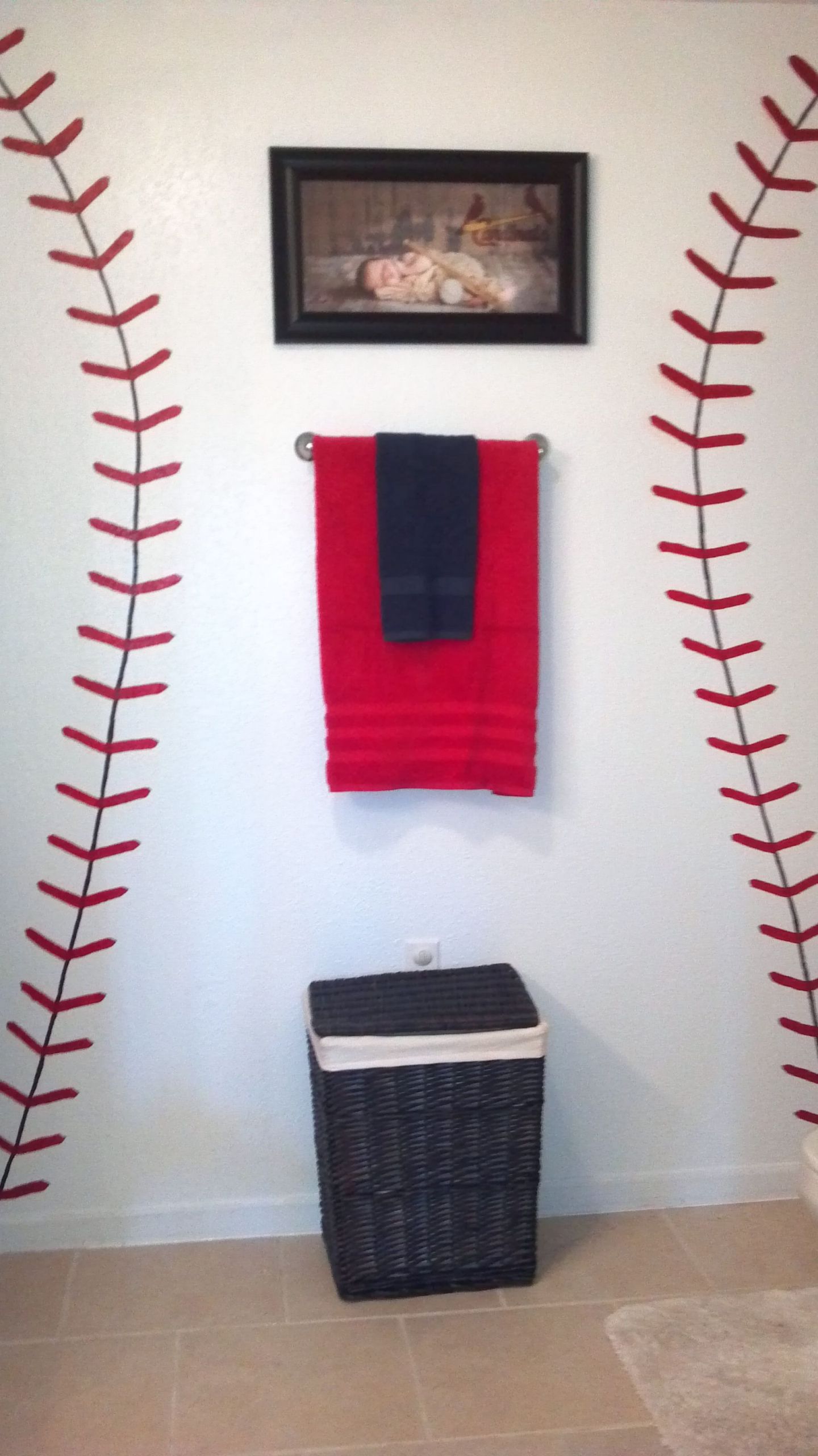 Baseball Bathroom Decor
 Cardinals Baseball Bathroom Start with the seams add the