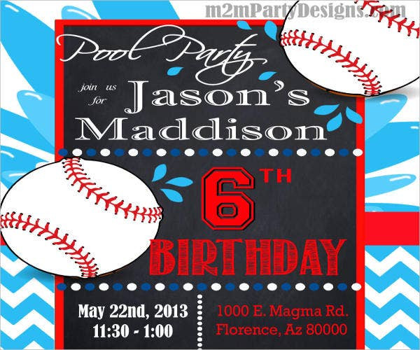 Baseball Pool Party Ideas
 11 Baseball Party Invitation Design Templates PSD AI