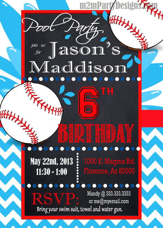 Baseball Pool Party Ideas
 Baseball Pool Party Invitation Custom Pool Party Water