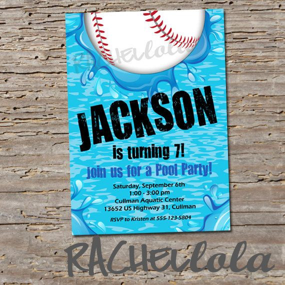 Baseball Pool Party Ideas
 Baseball Pool Birthday Invitation Printable DIY swim by