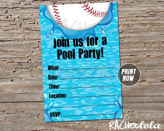 Baseball Pool Party Ideas
 Baseball Pool Party Birthday Invitation Swim End of