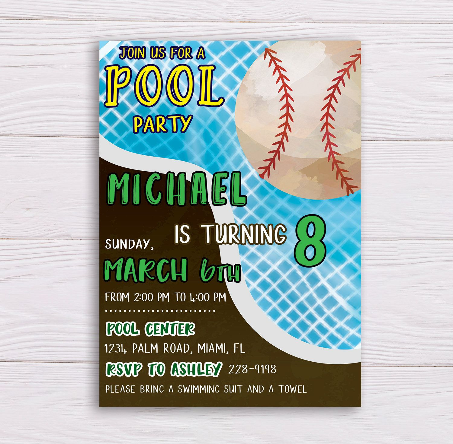 Baseball Pool Party Ideas
 Baseball pool birthday invitation baseball invitation