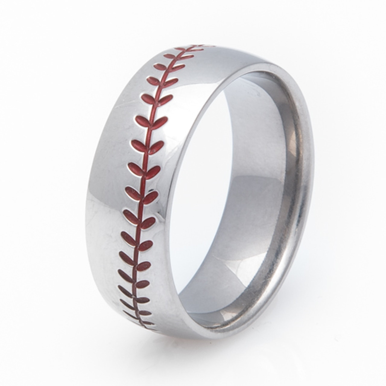 Baseball Wedding Band
 Titanium Baseball Wedding Ring with Color Stitching